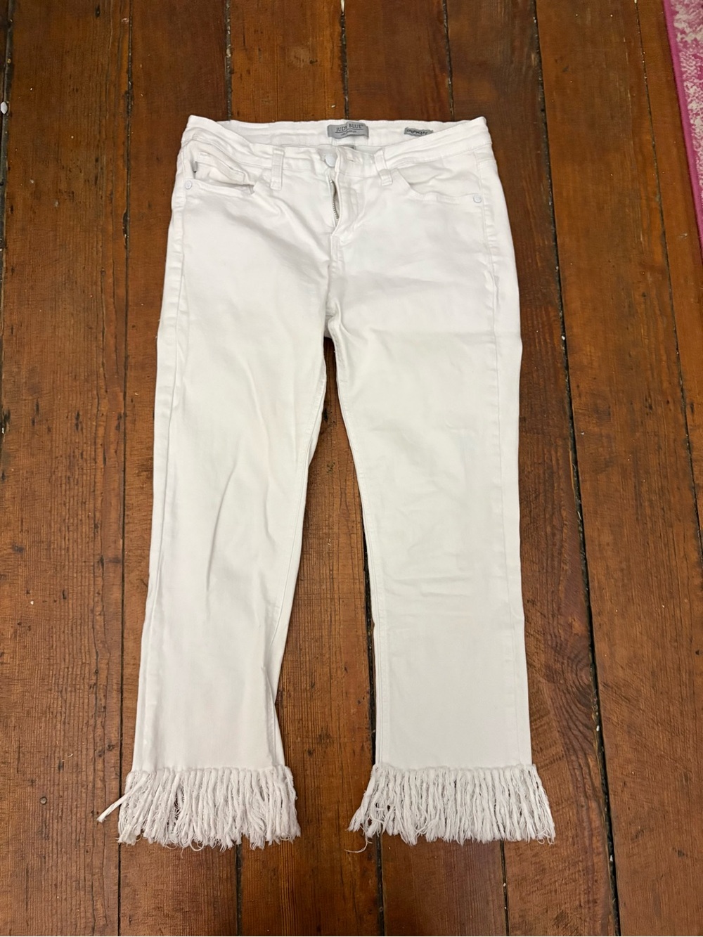 Judy Blue White Fringe Hem Cropped Jeans